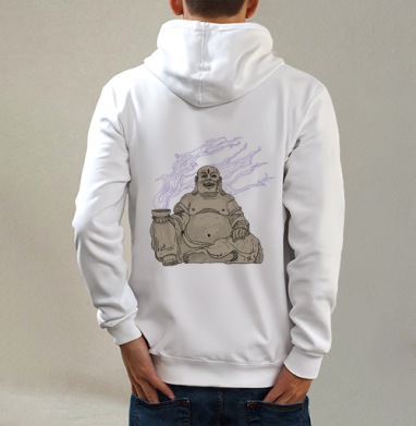 Космический Будда, Толстовка на молнии, печать на спине. муж. белая v3 320гр