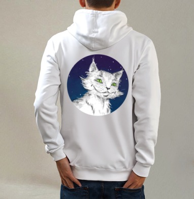 Кот Бормот, Толстовка на молнии, печать на спине. муж. белая v3 320гр
