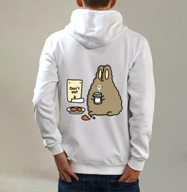 Кролик воришка, Толстовка на молнии, печать на спине. муж. белая v3 320гр