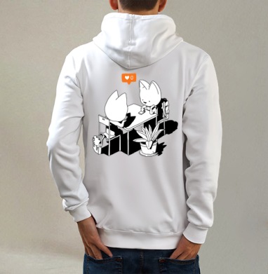 Лайк, Толстовка на молнии, печать на спине. муж. белая v3 320гр