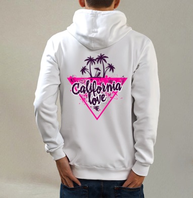 California love яркая романтика пальмовой вечеринки, Толстовка на молнии, печать на спине. муж. белая v3 320гр