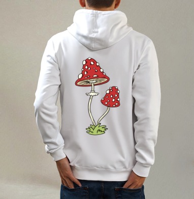 Mushrooms Грибочки, Толстовка на молнии, печать на спине. муж. белая v3 320гр