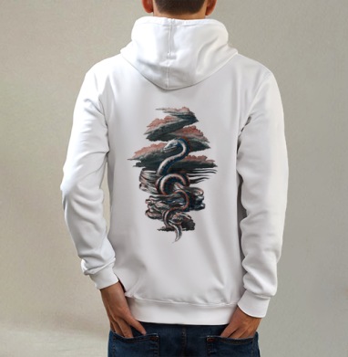 Рыба., Толстовка на молнии, печать на спине. муж. белая v3 320гр