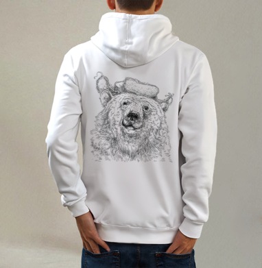 Russian bear / Русский медведь, Толстовка на молнии, печать на спине. муж. белая v3 320гр