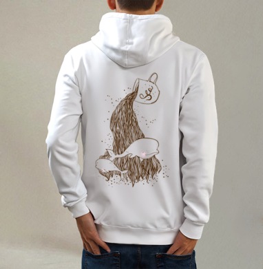 Чашка моря ...., Толстовка на молнии, печать на спине. муж. белая v3 320гр