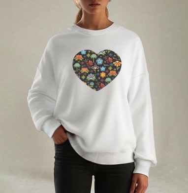Яркий флористический узор в форме сердца - Магазин футболок maguro - Дизайнерские принты