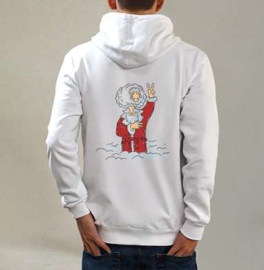 Дедушка Мороз, Толстовка на молнии, печать на спине. муж. белая v3 320гр