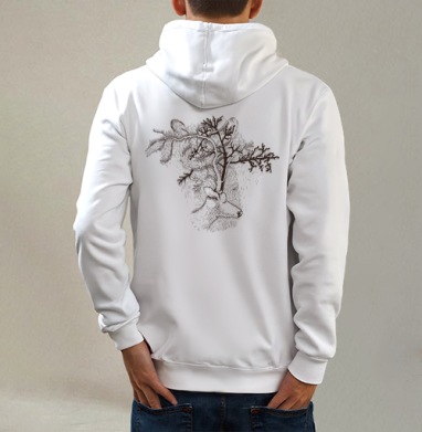 Deer / Олень, Толстовка на молнии, печать на спине. муж. белая v3 320гр