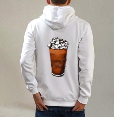 Кофеек, Толстовка на молнии, печать на спине. муж. белая v3 320гр