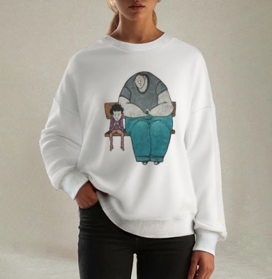 Эмоциональная иллюстрация 'Отчуждение рядом', Свитшот оверсайз белый женский