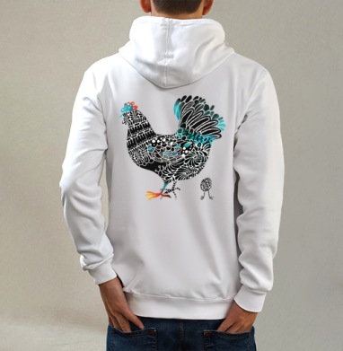 Курочка, Толстовка на молнии, печать на спине. муж. белая v3 320гр