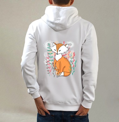 Лиса с уткой, Толстовка на молнии, печать на спине. муж. белая v3 320гр