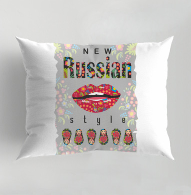 Яркий New Russian Style с матрёшками и росписью, Подушка декоративная 50х70 см
