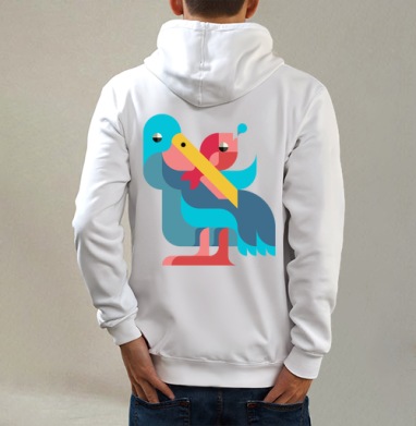 Пеликан, Толстовка на молнии, печать на спине. муж. белая v3 320гр
