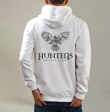 Современная графика совы с короной Hunters Club, Толстовка на молнии, печать на спине. муж. белая v3 320гр