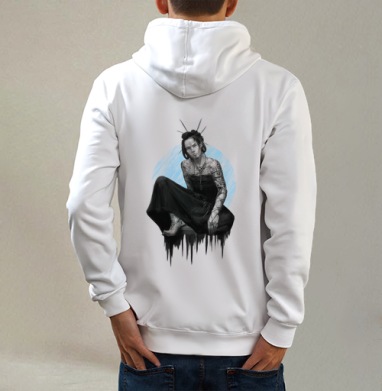 Мистический арт-портрет с тату в черном платье, Толстовка на молнии, печать на спине. муж. белая v3 320гр