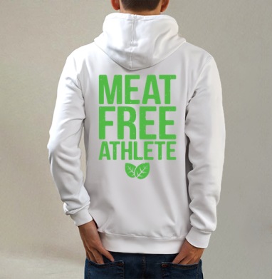 MEAT FREE ATHLETE – Эмблема веган-спортсмена, Толстовка на молнии, печать на спине. муж. белая v3 320гр