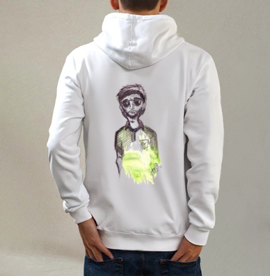 green  / Зеленый, Толстовка на молнии, печать на спине. муж. белая v3 320гр