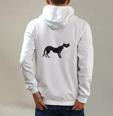 Istambul cat / Стамбульский кот, Толстовка на молнии, печать на спине. муж. белая v3 320гр