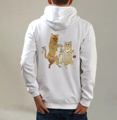 Katzen / Кошки, Толстовка на молнии, печать на спине. муж. белая v3 320гр