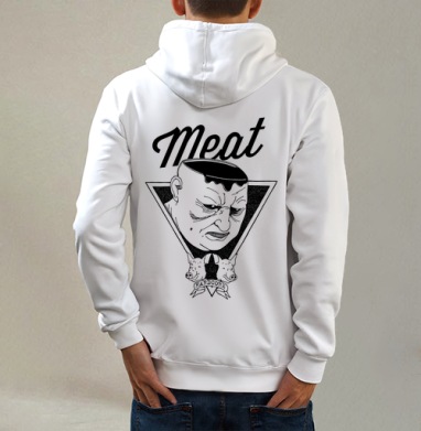 Meat / Мясо, Толстовка на молнии, печать на спине. муж. белая v3 320гр