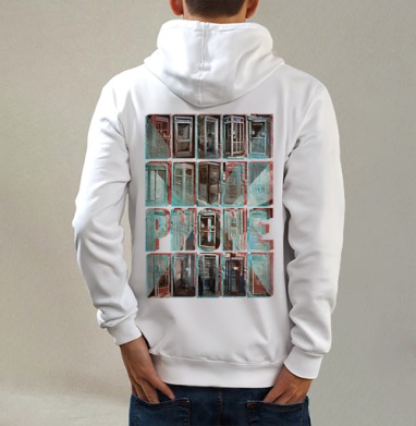 Phone / Телефон, Толстовка на молнии, печать на спине. муж. белая v3 320гр