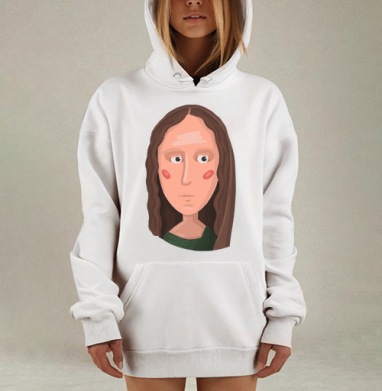 Современная интерпретация Моны Лизы в мультяшном стиле лица, Hoodie Mjhigh Dig, оверсайз, утепленная