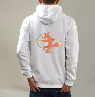 Sagittarius / Стрелец, Толстовка на молнии, печать на спине. муж. белая v3 320гр
