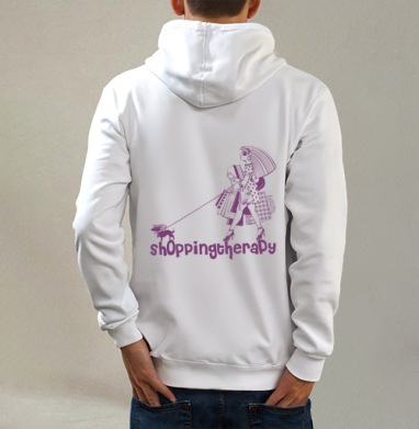 Shoppingtheraphy / Шопинг-терапия, Толстовка на молнии, печать на спине. муж. белая v3 320гр