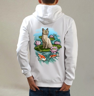 SummerCat / Летний кот, Толстовка на молнии, печать на спине. муж. белая v3 320гр