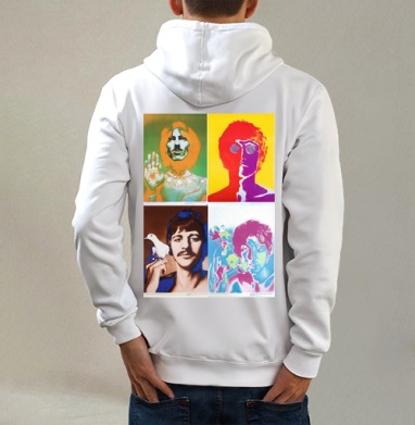 The Beatles Pop-art, Толстовка на молнии, печать на спине. муж. белая v3 320гр
