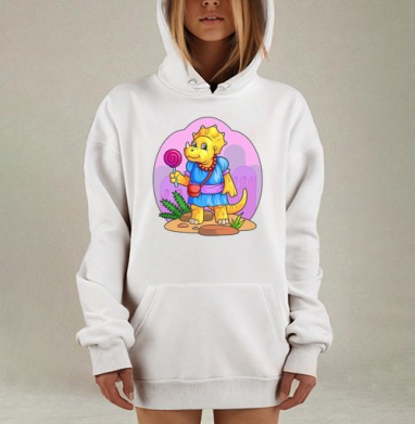 Мультяшный динозавр в синем платье с леденцом, Hoodie Mjhigh Dig, оверсайз, утепленная