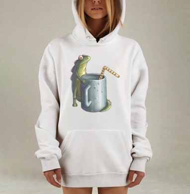 Забавное рыбоподобное существо с кружкой и соломинкой, Hoodie Mjhigh Dig, оверсайз, утепленная