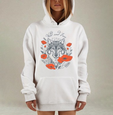 Изысканный арт с волком и красными маками, Hoodie Mjhigh Dig, оверсайз, утепленная