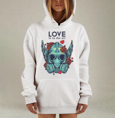 Голубая маска с розами и сердцами Любовь витает в воздухе, Hoodie Mjhigh Dig, оверсайз, утепленная