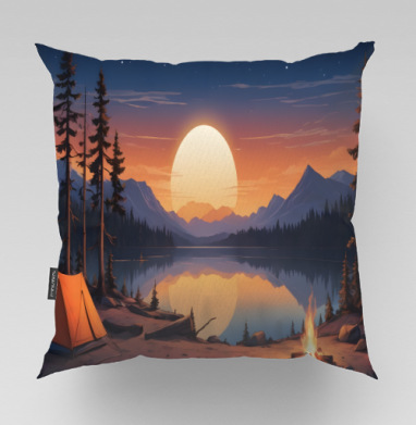 Nature adventures at the mountain lake sunset / Поход к горному озеру на закате, Подушка велюр плюшевая 45х45