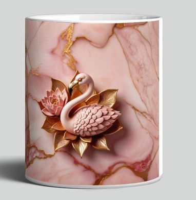Элегантный розовый фламинго в лотосе на золотом мраморе – Elegant pink flamingo in lotus on golden marble - Магазин футболок AnnArtshock - Дизайнерские принты