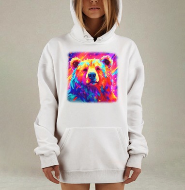 Яркий медведь в насыщенной цветовой гамме живопись яркий медведь, Hoodie Mjhigh Dig, оверсайз, утепленная