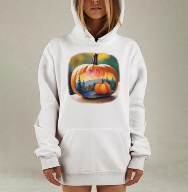 Осенняя Тыква с Пейзажем Горы и Лес на Подушке, Hoodie Mjhigh Dig, оверсайз, утепленная