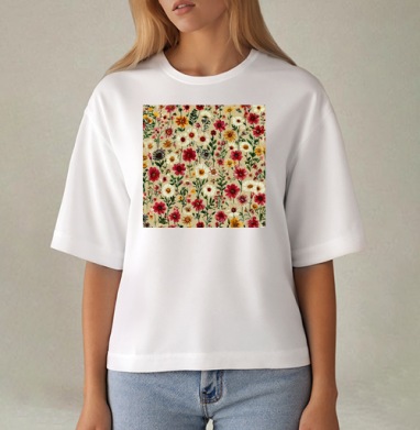 Vintage Wildflower Meadow Garden Pattern / Винтажный луг садовый полевые цветы, Футболка женская оверсайз Mido