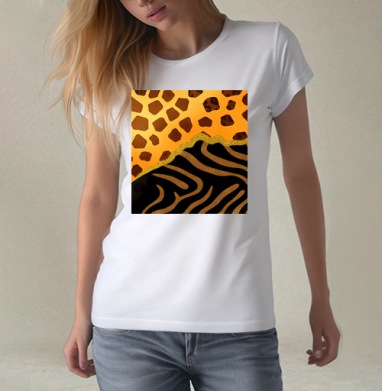 Golden animal print / Золотой анималистичный паттерн зебры и жирафа, Футболка женская белая 180гр