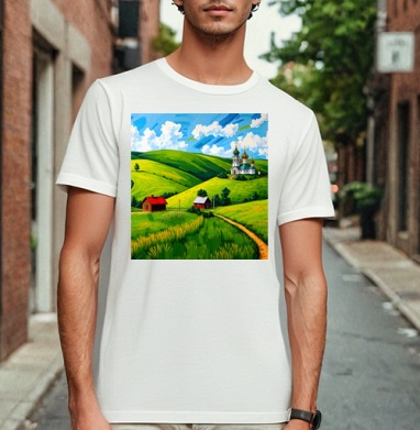 Village Summer Landscape - Летний сельский пейзаж с золотыми куполами церкви, Футболка мужская Base белая
