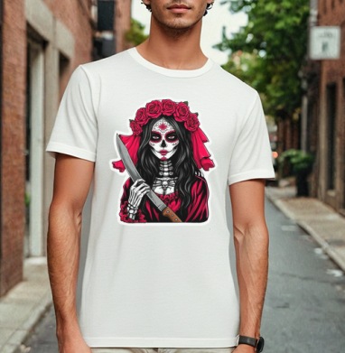Мстительная невеста Santa Muerte с ножом, Футболка мужская Base белая