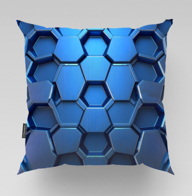 Futuristic Digital Abstract – Синий металлический шестигранник, Подушка велюр плюшевая 45х45
