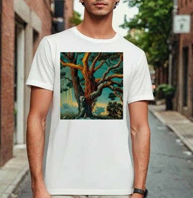 Golden tree in turquoise forest / Золотое дерево в бирюзовом лесу, Футболка мужская Base белая