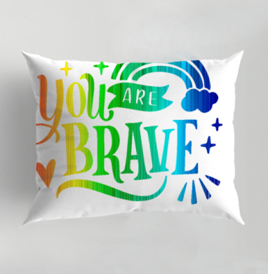Яркая вдохновляющая радужная композиция с текстом You Are Brave, Подушка декоративная 50х70 см