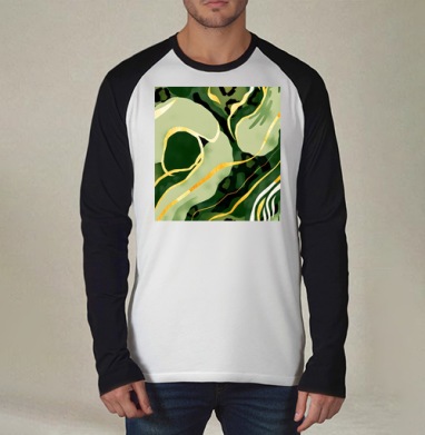 Золотые изгибы на зеленом анималистичном фоне / Golden curves on green animal background, Футболка длинный рукав / Мужчинам / Реглан / Принт