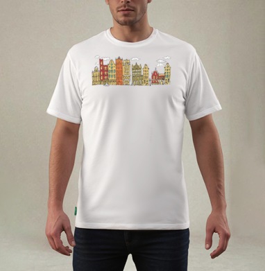 Открытка с видом Амстердама в стиле hand-drawn, Футболка мужская REGULAR белая