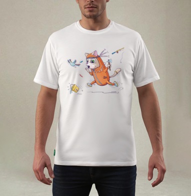 Игривый рыжий кот в индейском костюме, Футболка мужская REGULAR белая