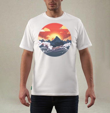 Драматический закат над морем и горами, Футболка мужская REGULAR белая